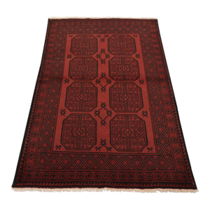 Turkmen Rug 4′ X 5’10” Red Wool Vintage Tribal Hand-Knotted Oriental Carpet