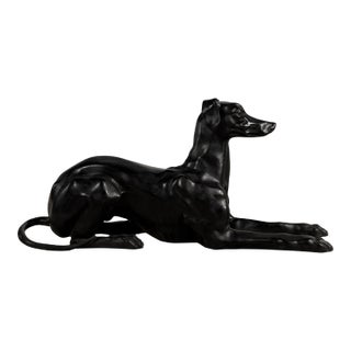 Art Deco Style Bronze Greyhound Sculpture, Whippet Dog Figure - 39” Long For Sale
