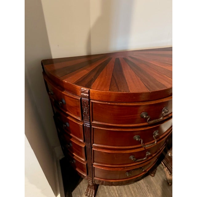 1990s Vintage Demilune Sunburst Inlay Console Dresser With 12 Drawers and Carved Claw Feet For Sale - Image 5 of 6