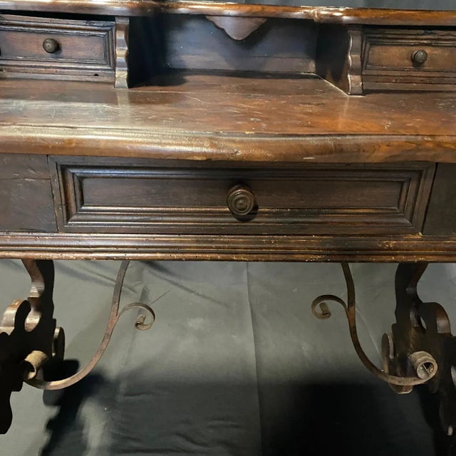 Italian Baroque Carved Walnut Writing Desk With Lyre Base For Sale - Image 10 of 12