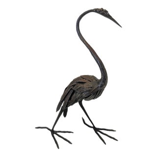 Mid-Century Japanese Bronze Crane Okimono Sculpture For Sale