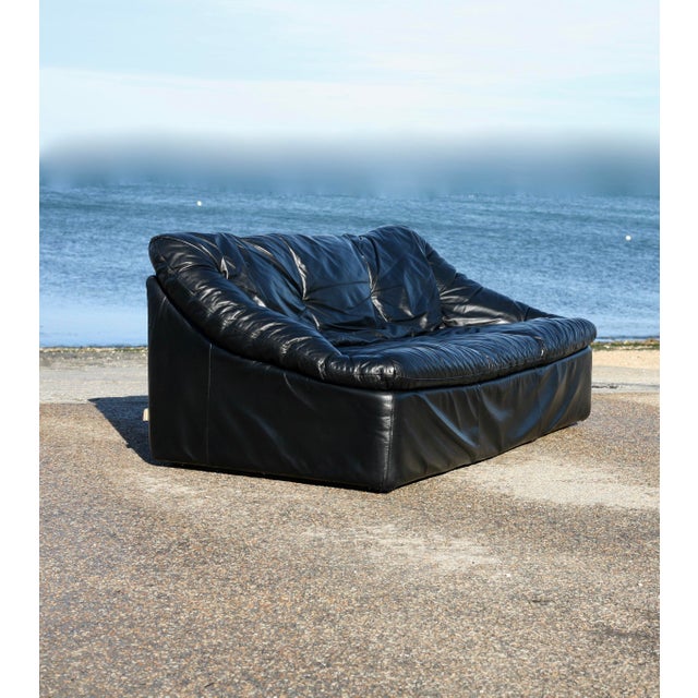Black Black Leather Sofa by De Pas, D'Urbino and Lomazzi for Cinna, France, 1980s For Sale - Image 8 of 18