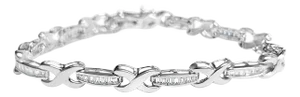 X Linked Baguette Diamond Tennis Bracelet 14k White Gold
