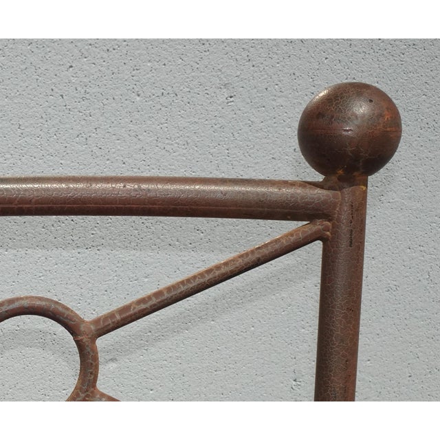 Brown Set Three Vintage Rustic Spanish Style Iron Barstools Crackle Finish No Cushions For Sale - Image 8 of 12