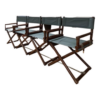 1970s McGuire Director’s X -Chairs in Blue Sage Leather For Sale