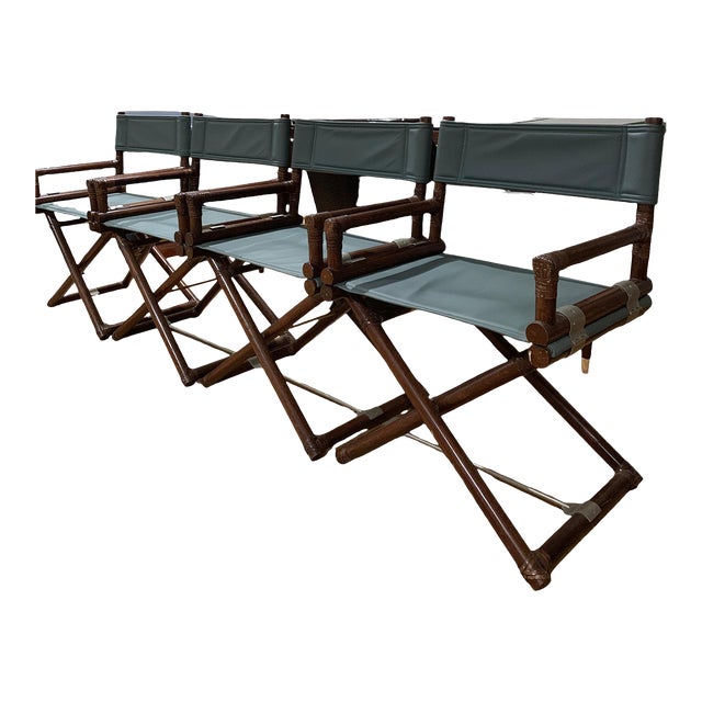 1970s McGuire Director’s X -Chairs in Blue Sage Leather For Sale