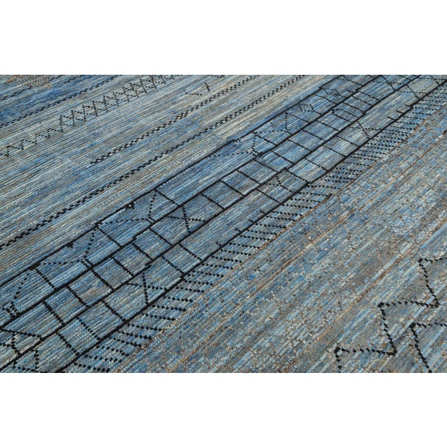 Modern Berber Blue: Hand-Woven Moroccan Style Abstract Wool Rug 9x13 For Sale In New York - Image 6 of 12