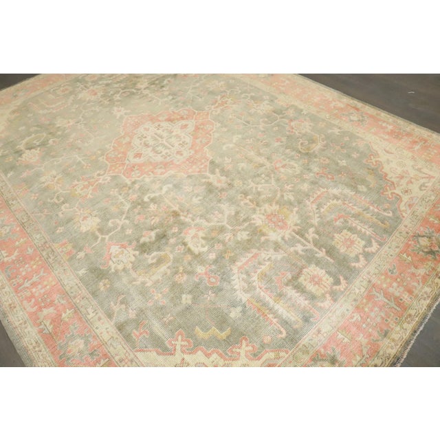 Early 20th Century Soft Green Antique Turkish Oushak - 8'3" x 11'2" For Sale - Image 5 of 9