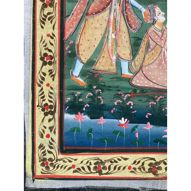 Indian Painting on Silk Depicting Libation, 1960s For Sale - Image 3 of 13