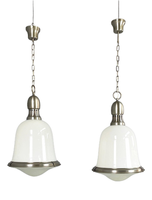 Mid-Century Italian Modern Hanging Lights in Opaline Glass and Metal, 1960s, Set of 2