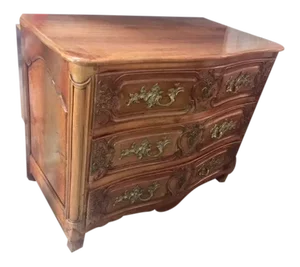 18th Century French Walnut Carved 3 Drawer Commode