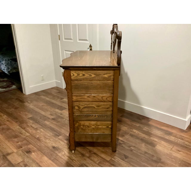 Art Nouveau Antique Solid Oak 1800's Sideboard Buffet Cupboard Fancy Carving All Original For Sale - Image 3 of 11
