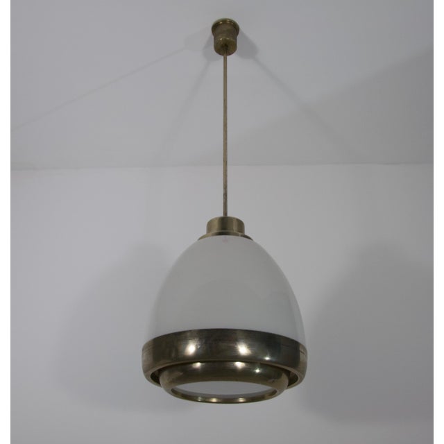 Chrome and Opal Glass Pendant Lamp by P.G. Crippa for Lumi, Italy, 1960s For Sale - Image 6 of 11