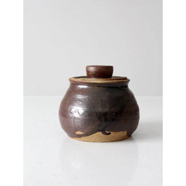 Brown Vintage Studio Pottery Jar For Sale - Image 8 of 9