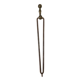 Antique 18th Century Wrought Iron Turned Brass English Fireplace Tongs Tool 21 For Sale