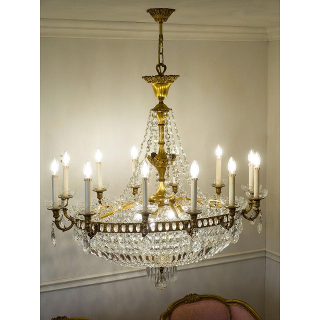 Large Empire Style Oval Crystal 16-Light Hot Air Balloon Chandelier, 1940s For Sale - Image 12 of 18