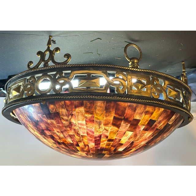 1980s Authentic Maitland-Smith Ornate Brass and Iron Empire Style Chandelier With a Penshell Inlaid Bowl For Sale - Image 12 of 17