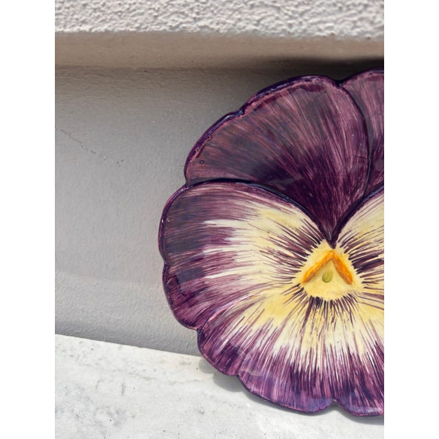 Art Nouveau French Majolica Pansy Plate Jerome Massier, Circa 1890 For Sale - Image 3 of 4