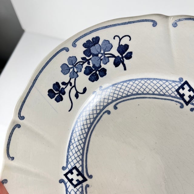 Oval Serving Platter Jane Model in Blue by Terre De Fer Kg from Lunéville, 1890 For Sale - Image 9 of 10