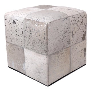 Handmade Brindle Cowhide Leather Cube Ottoman Pouf 18x18x18 in Natural For Sale
