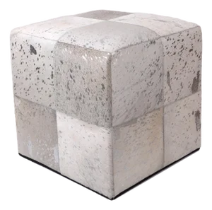 Handmade Brindle Cowhide Leather Cube Ottoman Pouf 18x18x18 in Natural