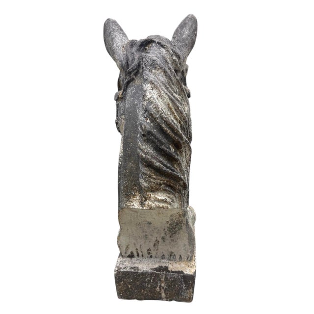 2000 - 2009 Antique Vintage Cast Iron Horse Head Bust Sculpture – Heavy Equestrian Garden & Entryway Statue For Sale - Image 5 of 12