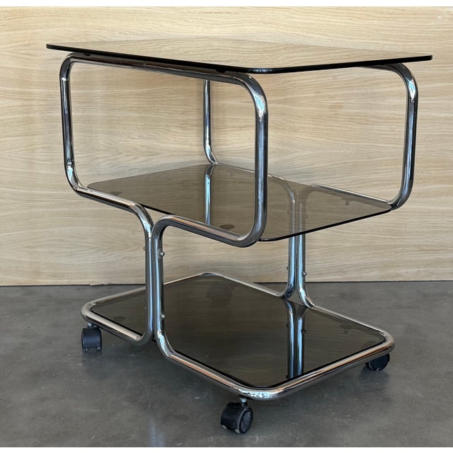 1950s Mid-Century Italian Chrome and Glass 3-Tier Drinks Trolley, 1950s For Sale - Image 5 of 10