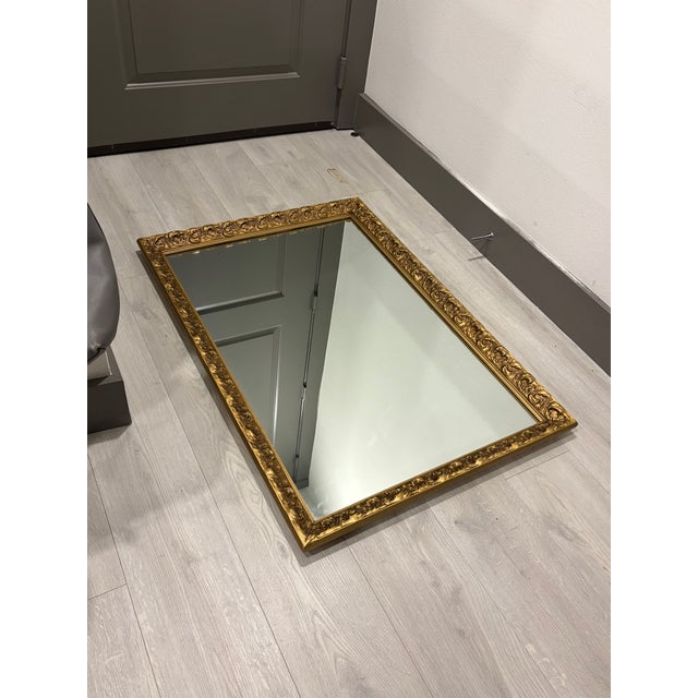 Large Vintage Ornate Baroque-Style Gold Gilt Wood Wall Mirror For Sale In Houston - Image 6 of 9