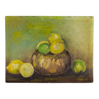 Still Life Painting of Lemons and Limes by H Wild For Sale