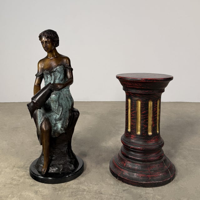 Late 20th Century Bronze Neoclassical Sculpture, Woman With Vessel - 24" H For Sale - Image 5 of 10