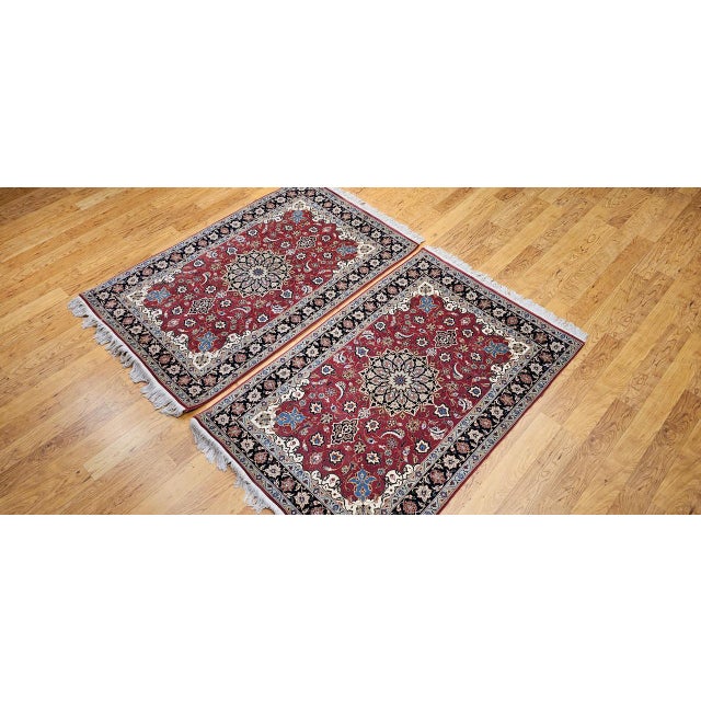 Vintage Persian Tabriz Area Rug, Hand-Knotted Wool & Silk, Floral Pattern, Pomegranate-Red & Navy, 3x5 For Sale - Image 12 of 18
