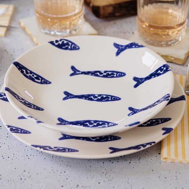 Coastal Santorini Minnows Dinner Plate For Sale - Image 3 of 3