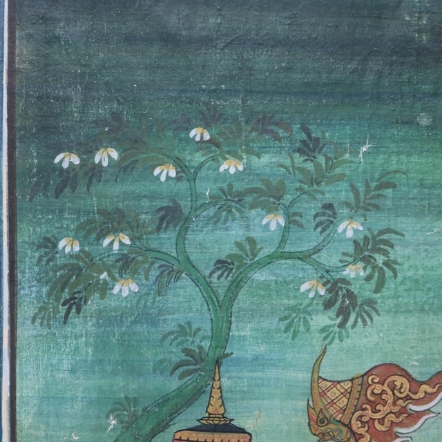 Thai Watercolor on Paper Genre Scene with Figures, Elephant & Horses 20thC For Sale - Image 10 of 12