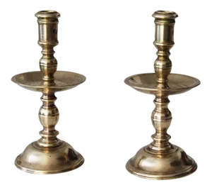 Antique 17th Century Flemish Brass Candlesticks - a Pair