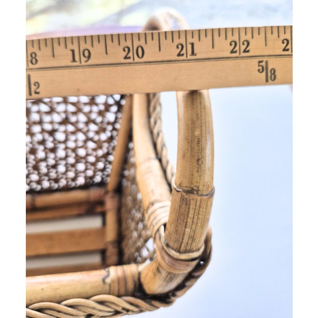 Vintage Rattan and Wicker Magazine Rack Book Storage Styling 1960's Boho Cabin Coastal Natural For Sale - Image 12 of 14