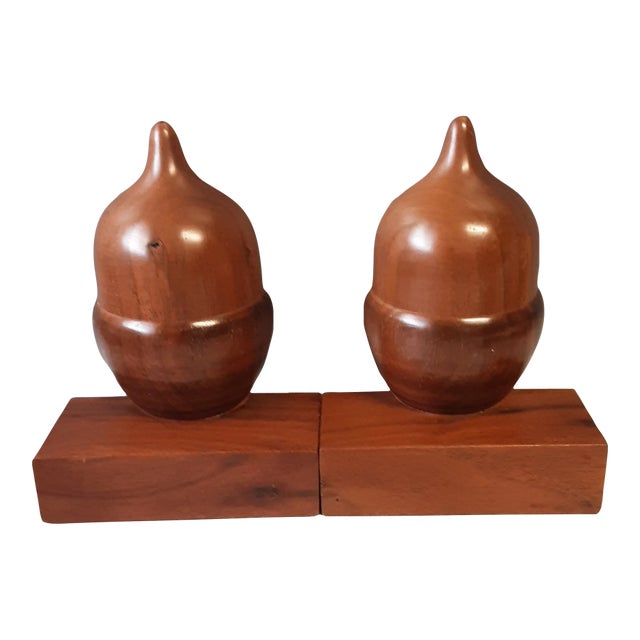 Vintage Hand-Carved Wooden Acorn Bookends- a Pair For Sale