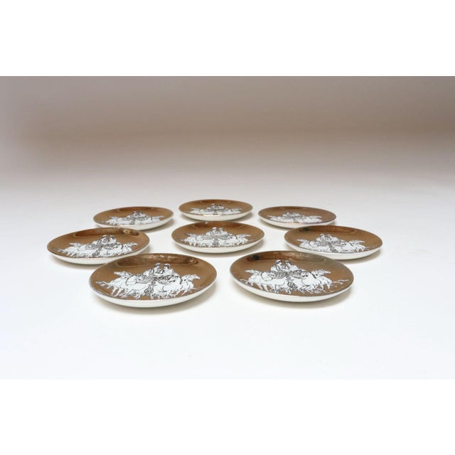 Mid-Century Modern Set of Eight Vintage Gilded Roman Chariot Coasters by Piero Fornasetti With Box For Sale - Image 3 of 18