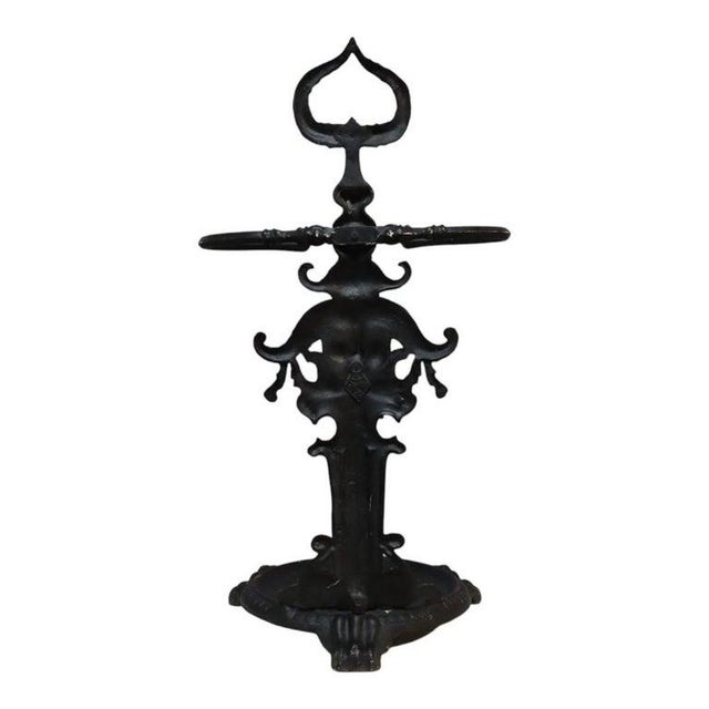 British Embossed Figural & Floral Cast Iron Umbrella Stand, Signed, C1880 For Sale - Image 9 of 11