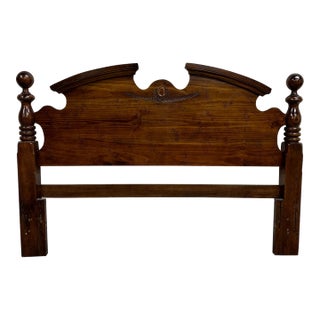 Vintage Convertible Queen or Full Size Traditional Pediment Cannonball Headboard For Sale