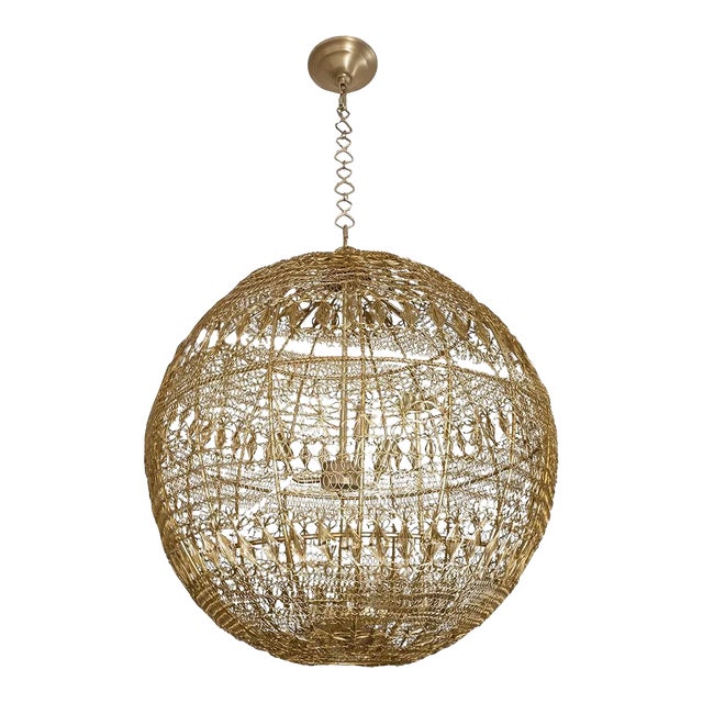 Monumental Wrought Brass Wire Pendant For Sale