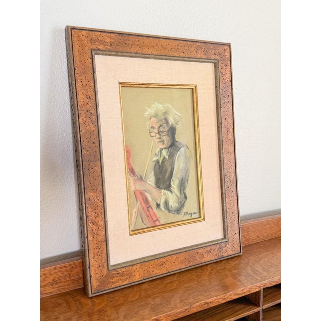 Mid 20th Century Framed Original Pastel Portrait Sketch of Violinist, Signed For Sale - Image 5 of 9