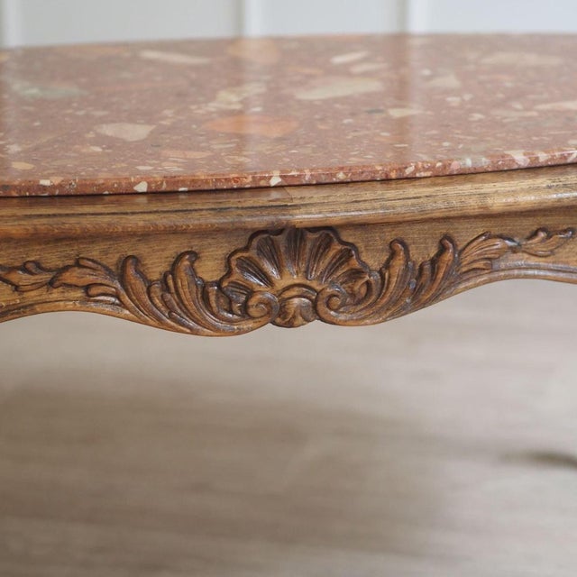 1940s French Coffee Table with Red Marble Top and Curved Wooden Frame For Sale - Image 5 of 13