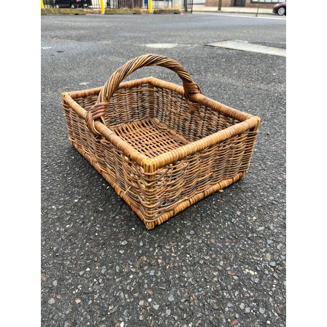 Vintage Woven Rattan Basket With Handle For Sale - Image 4 of 6