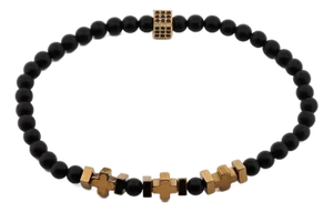 Black Onyx & Gold Hematite Beaded Bracelet