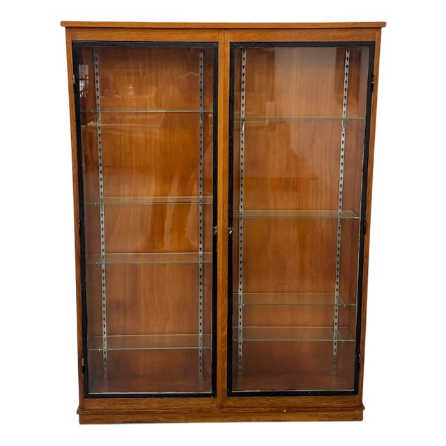 Wall-Mounted Oak and Glass Display Case from Siegel Paris, 1950 For Sale