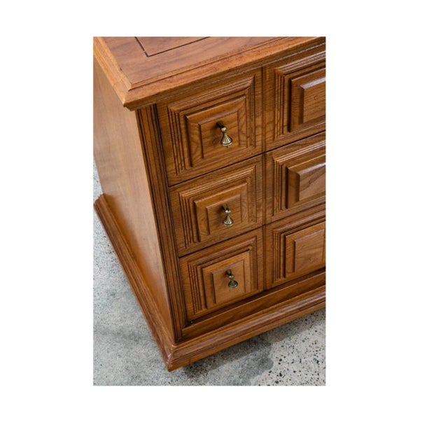 Mid Century Modern Credenza Server Buffet Stanley Oak 9 Drawers Cabinet 1970s For Sale - Image 10 of 11