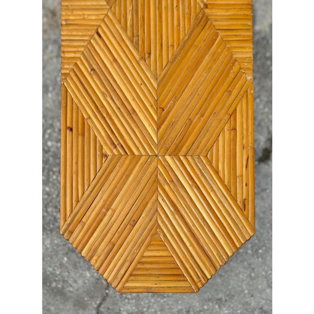 Tan Boho Chic Modern Spilt Reed Console Table With Geometric Motif For Sale - Image 8 of 13