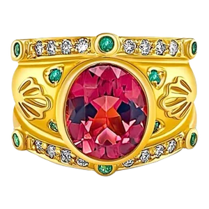 Vintage 6 Carat Oval Pinkish-Red Tourmaline with Neon Paraiba Tourmaline Ring, Size 8.5