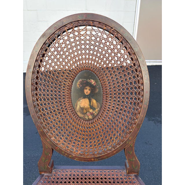 Set of 4 Late 1800s English Adams Hand-Painted Cane-Back Dining Chairs For Sale In Philadelphia - Image 6 of 13