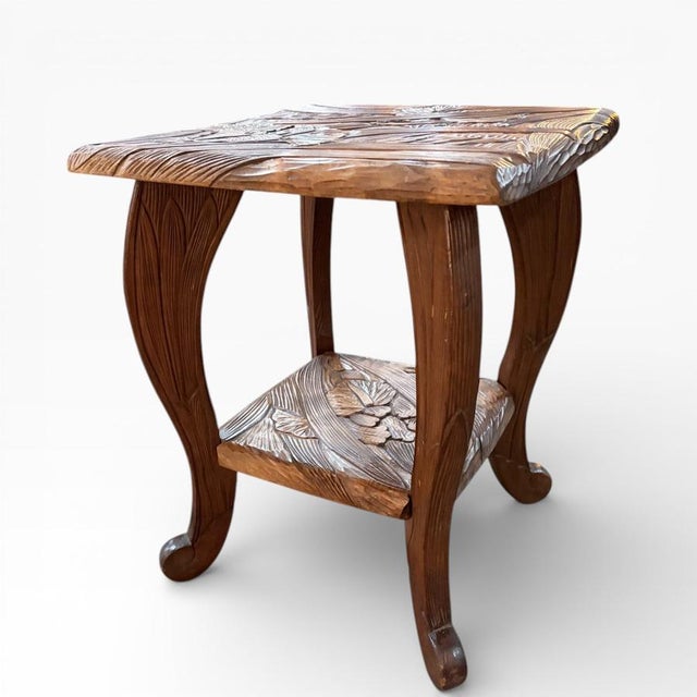 Antique Japanese Carved Fruitwood Side Table from Liberty of London, 1930s For Sale - Image 3 of 13